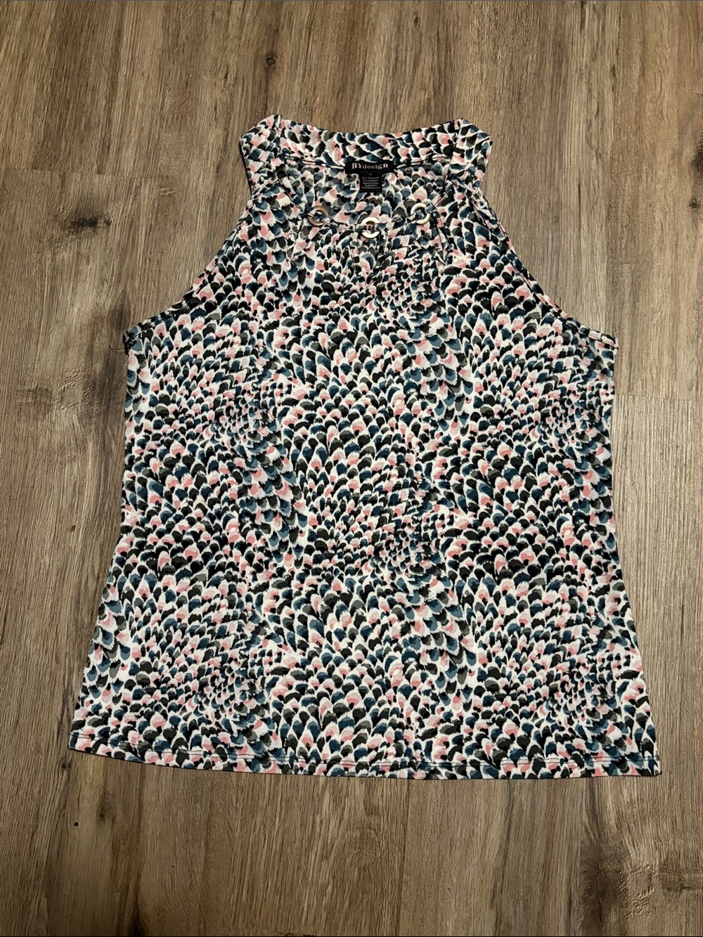 By Design - Pink, Blue, White & Black Patterned Sleeveless Tank - Size Medium